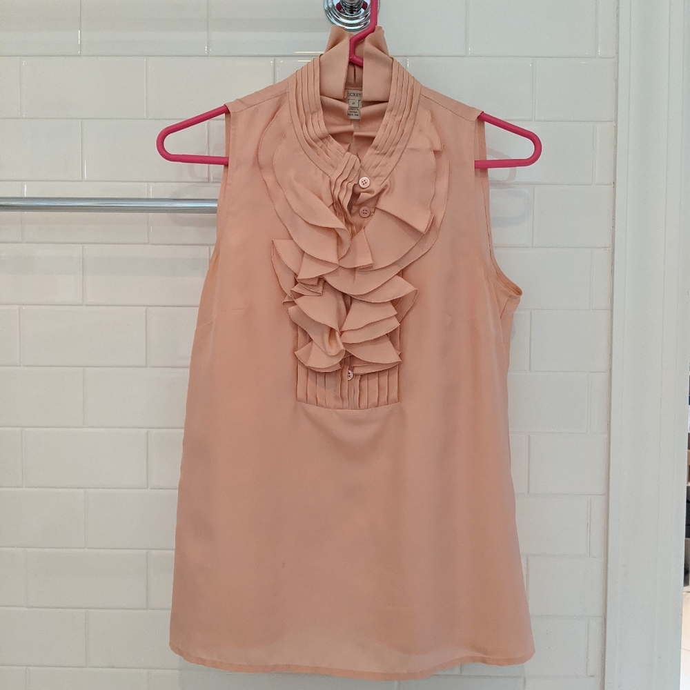 J. Crew Blush Silk Ruffle Tank Blouse